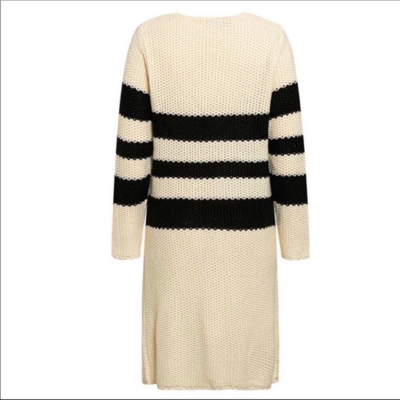 Ivory & Black Stripe Long Cardigan - Picture 7 of 8